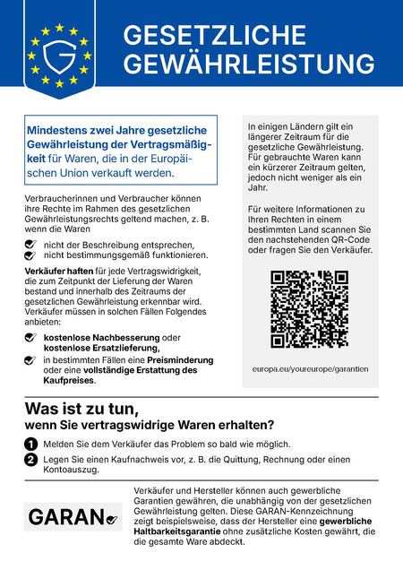 Gesetzlicher Hinweis zur Gewährleistung