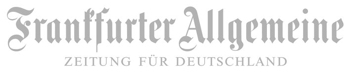 Man sieht das Logo der Zeitung "Frankfurter Allgemeine" in schwarz weiß.